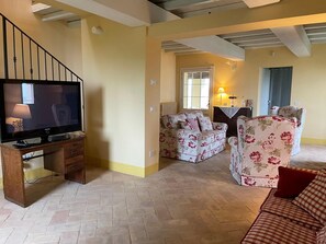 Smart TV, fireplace, stereo