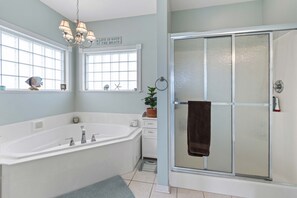 Shower, jetted bath, hair dryer, towels - Gratitude Island-Gulf View Private Home with Heated Pool and Hot Tub! (Navarre)