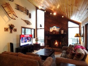 Smart TV, fireplace, table football