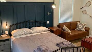 1 bedroom, desk, laptop workspace, iron/ironing board