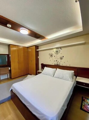 1 slaapkamer, een strijkplank/strijkijzer, wifi, beddengoed