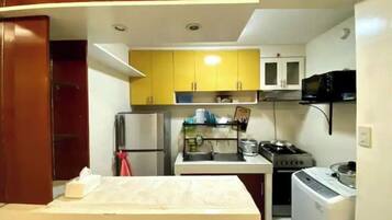 Fridge, microwave, coffee/tea maker, rice cooker