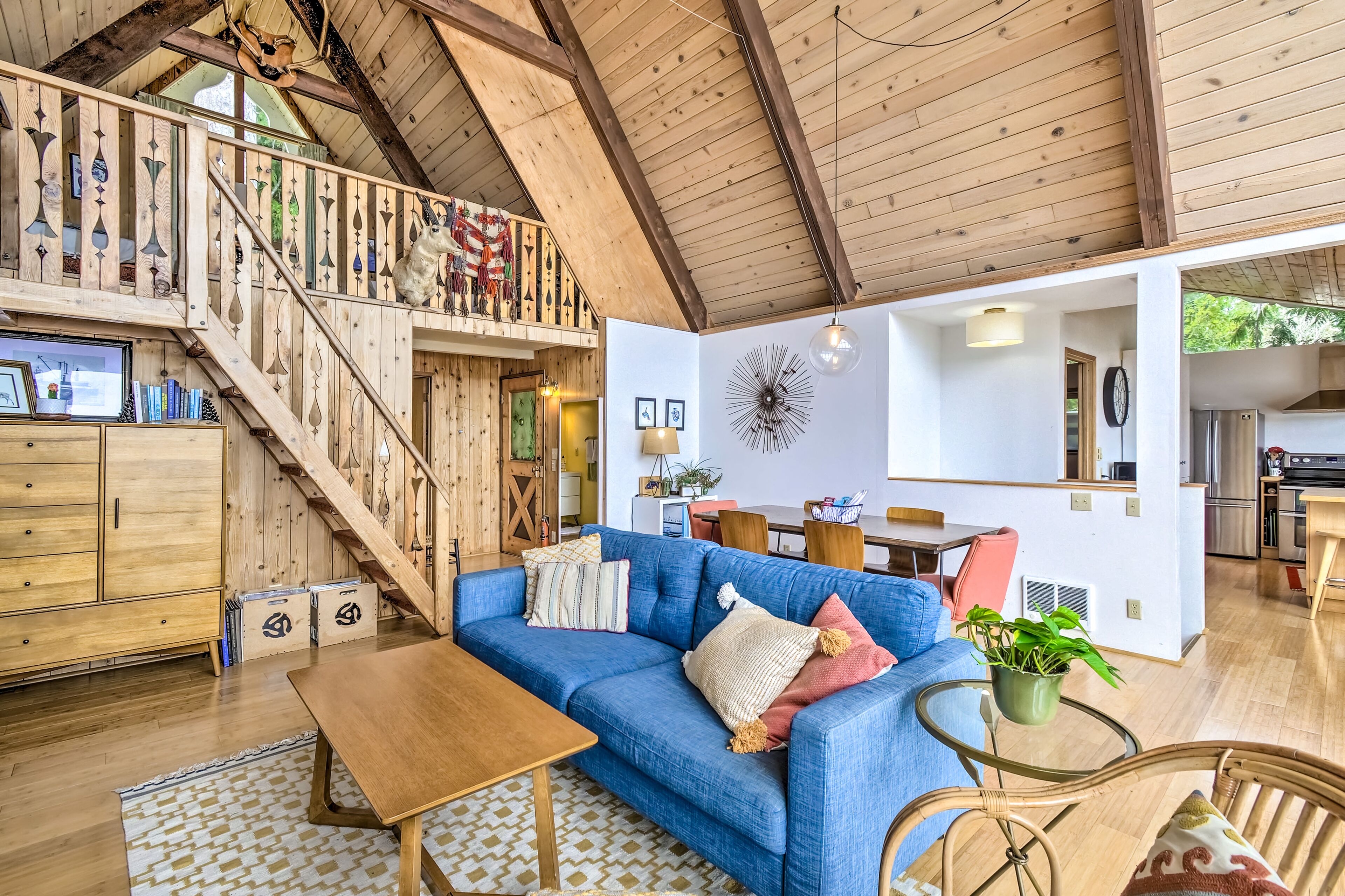 Beachfront A-frame home with beach access, firepit, fireplace, grill, foosball!