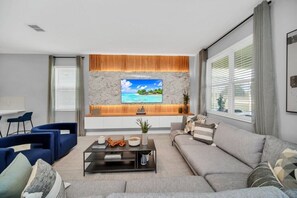 Flat-screen TV, video-game console