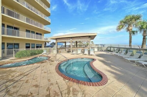 Outdoor pool, a heated pool - Completely renovated, huge balcony ocean front condo/beach chairs + umbrella! (Panama City Beach)