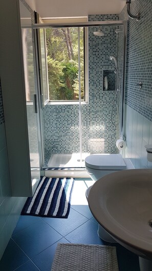 Dusche, Haartrockner, Bidet, Handtücher