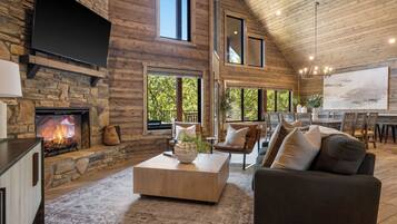 Smart TV, fireplace, ping pong