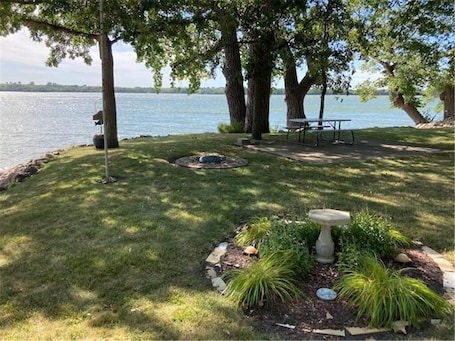 Property grounds. Year round cabin on level lot with dock