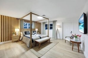 3 chambres, coffre-fort, bureau, fer et planche à repasser