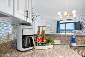 Fridge, microwave, oven, stovetop - 3bedroom OceanView Condo - Sleeps 8 - Maximalist Beach Vacation Dream! (Myrtle Beach)