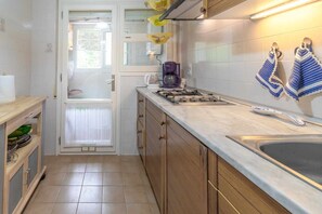 Fridge, microwave, oven, toaster