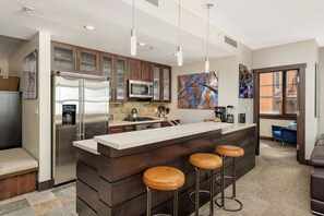 Fridge, microwave, stovetop, dishwasher - Ski-In/Ski-Out Snowmass Escape! Overlooking Base Village, Fireplace, Hot Tub, Balcony, W/D, Parking (Snowmass Village)