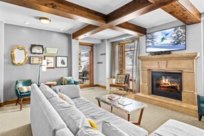 Télévision, cheminée, espaces bureaux