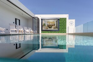 Indoor pool, seasonal outdoor pool, pool umbrellas, sun loungers - Ethereal White Resort Hotel & Spa - Adults Only (Heraklion)