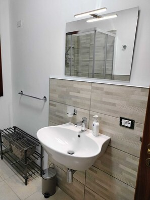 Shower, hair dryer, bidet, towels