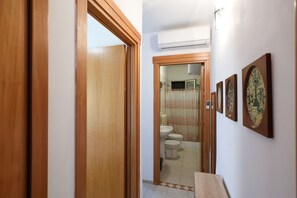 Shower, hair dryer, bidet, towels