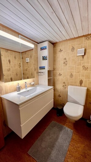 Dusche, Haartrockner, Handtücher, Seife