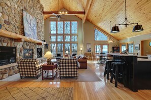 Smart TV, fireplace, video games, ping pong