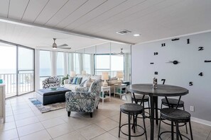 Condo, 1 King Bed with Sofa bed, Kitchen, Ocean View (Beachfront Days) | Living area | 50-inch flat-screen TV with digital channels - Beachfront Days Ocean View Condo Bliss (Panama City Beach)