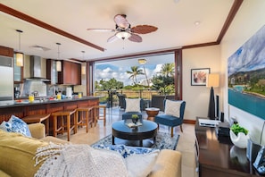 Condo, Multiple Beds, Balcony, Garden View (Hale Kahakai) | Living area | 50-inch flat-screen TV with digital channels - Hale Kahakai Ko Olina Beach Villa w/ Pool! (Kapolei)