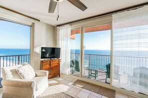 Condo, Multiple Beds, Balcony, Ocean View (Sunset Shores) | Living area | 42-inch flat-screen TV with digital channels - Sunset Shores Oceanfront Condo Bliss (Panama City Beach)