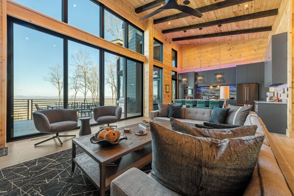 Smart TV, fireplace, DVD player, books