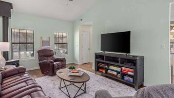 TV, fireplace, foosball, offices