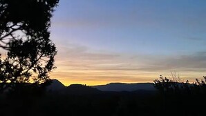 Un paysage naturel avec la silhouette d’un arbre et un ciel dégagé.