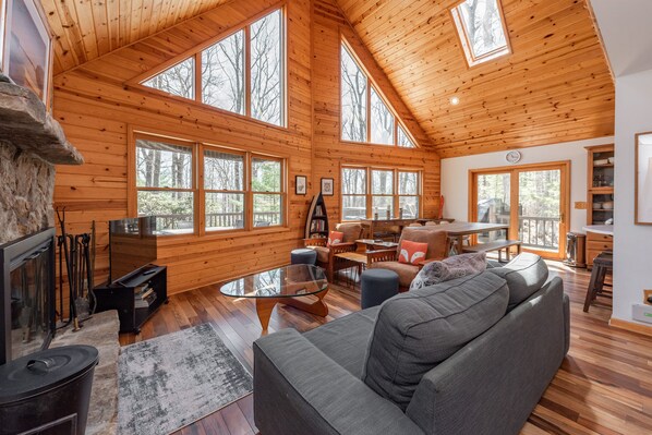 Smart TV, fireplace, DVD player, books