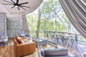 Living area - Asheville Dome Sleeps 6 + Hot Tub + Mountain View (Clyde)