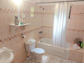 Séchoir à cheveux, serviettes fournies, savon, shampooing