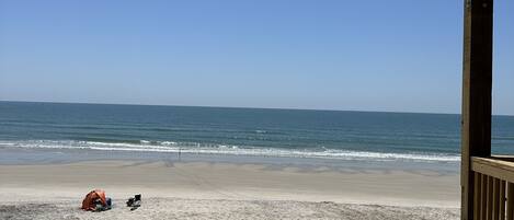 On the beach, sun loungers