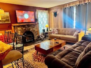 Smart TV, fireplace, table football