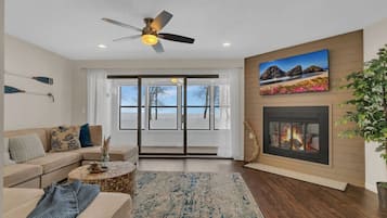 TV, fireplace