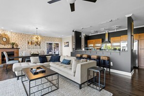 Smart TV, fireplace, video games, foosball