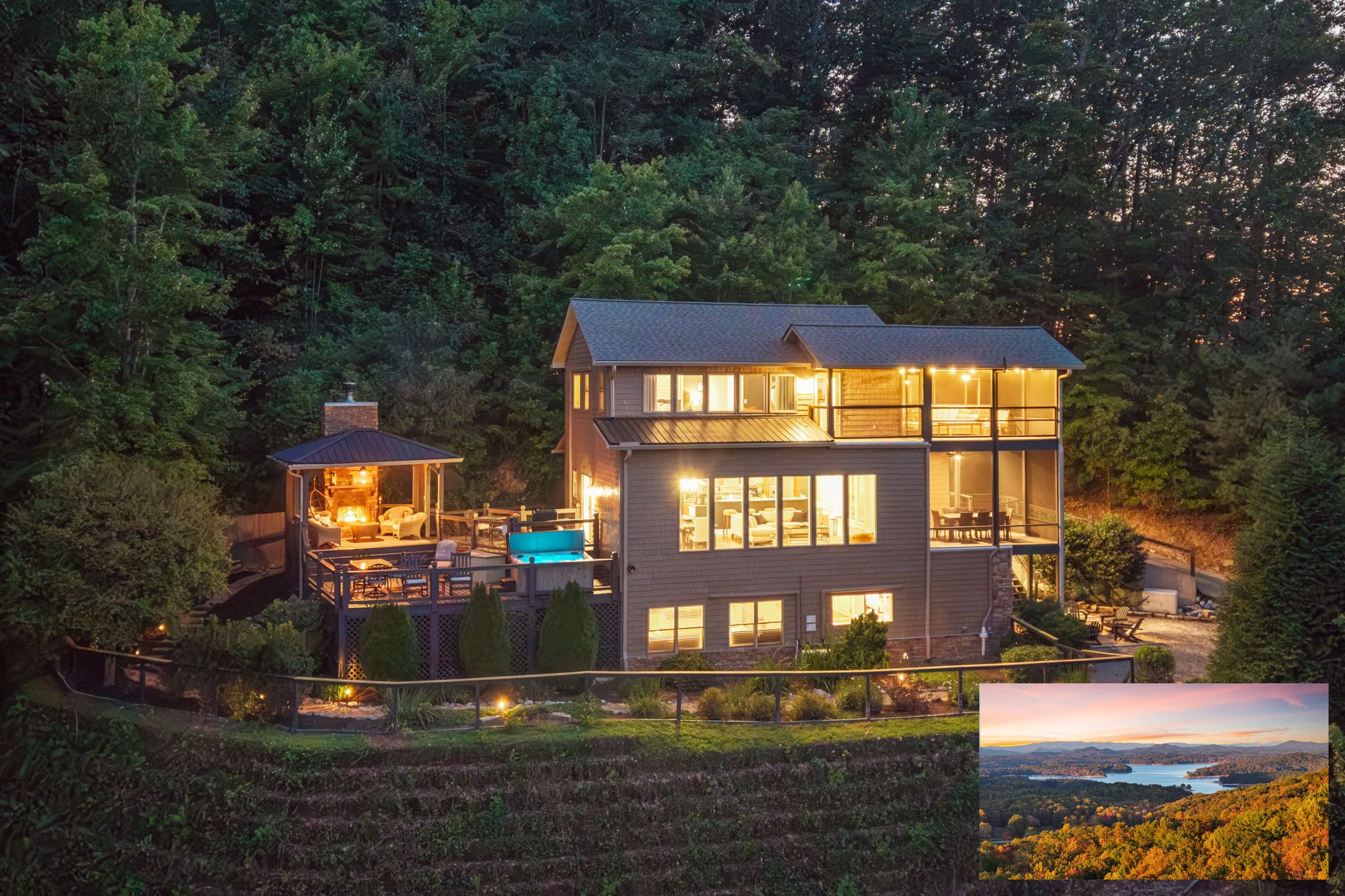 Lakeview Heights is a 3 story modern home overlooking Lake Blue Ridge with expansive outdoor living.