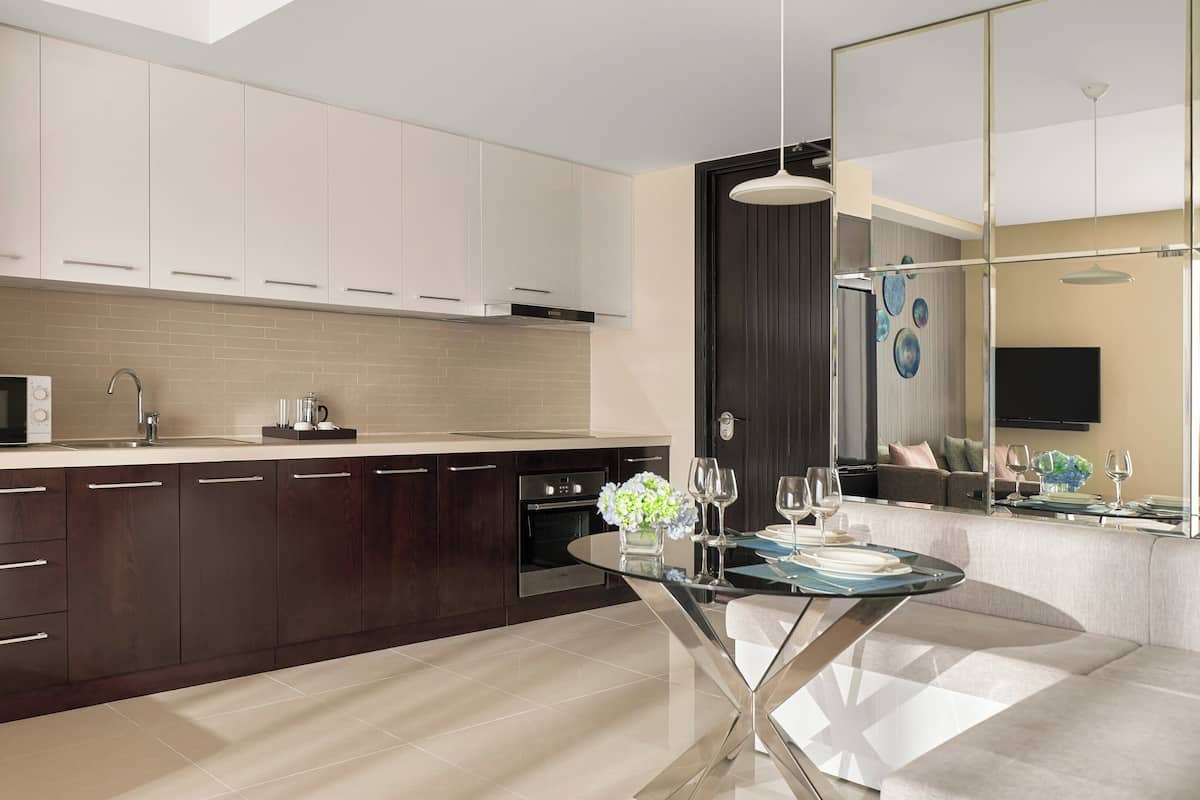 Fridge, microwave, oven, electric kettle