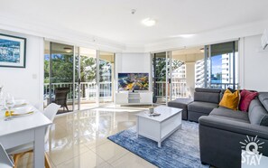 Apartment, 3 Bedrooms | Living area | 23-inch flat-screen TV with cable channels, TV - The Moroccan - Q Stay (Surfers Paradise)