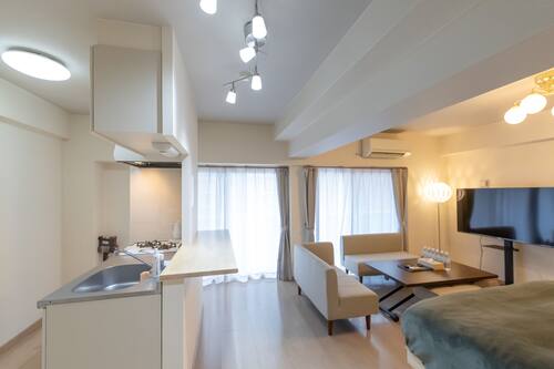 Apartamento Deluxe | Zona de estar | Televisión de pantalla plana de 50 pulgadas con canales digitales