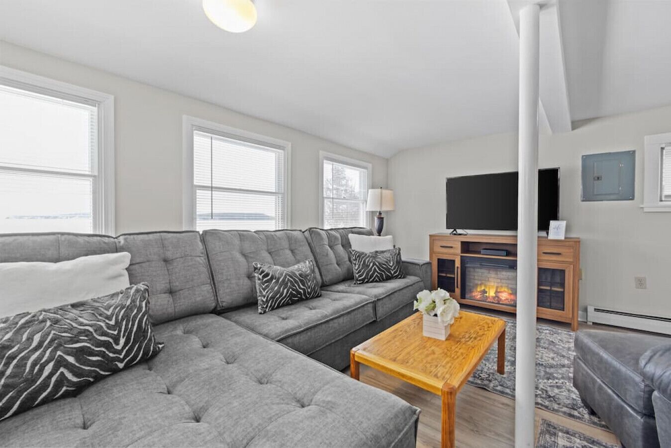 TV, fireplace
