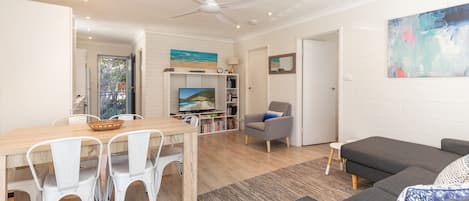 TV, DVD player, stereo