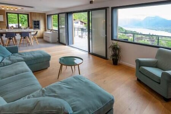 Smart TV, chimenea y libros 