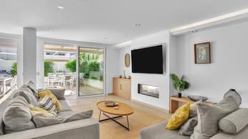 TV, fireplace