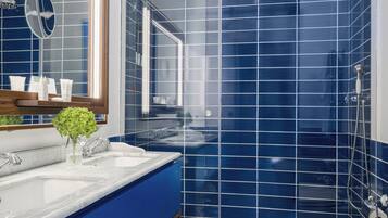 Grand Studio Suite, Terrace, Sea View | Bathroom | Shower, rainfall showerhead, designer toiletries, hair dryer
