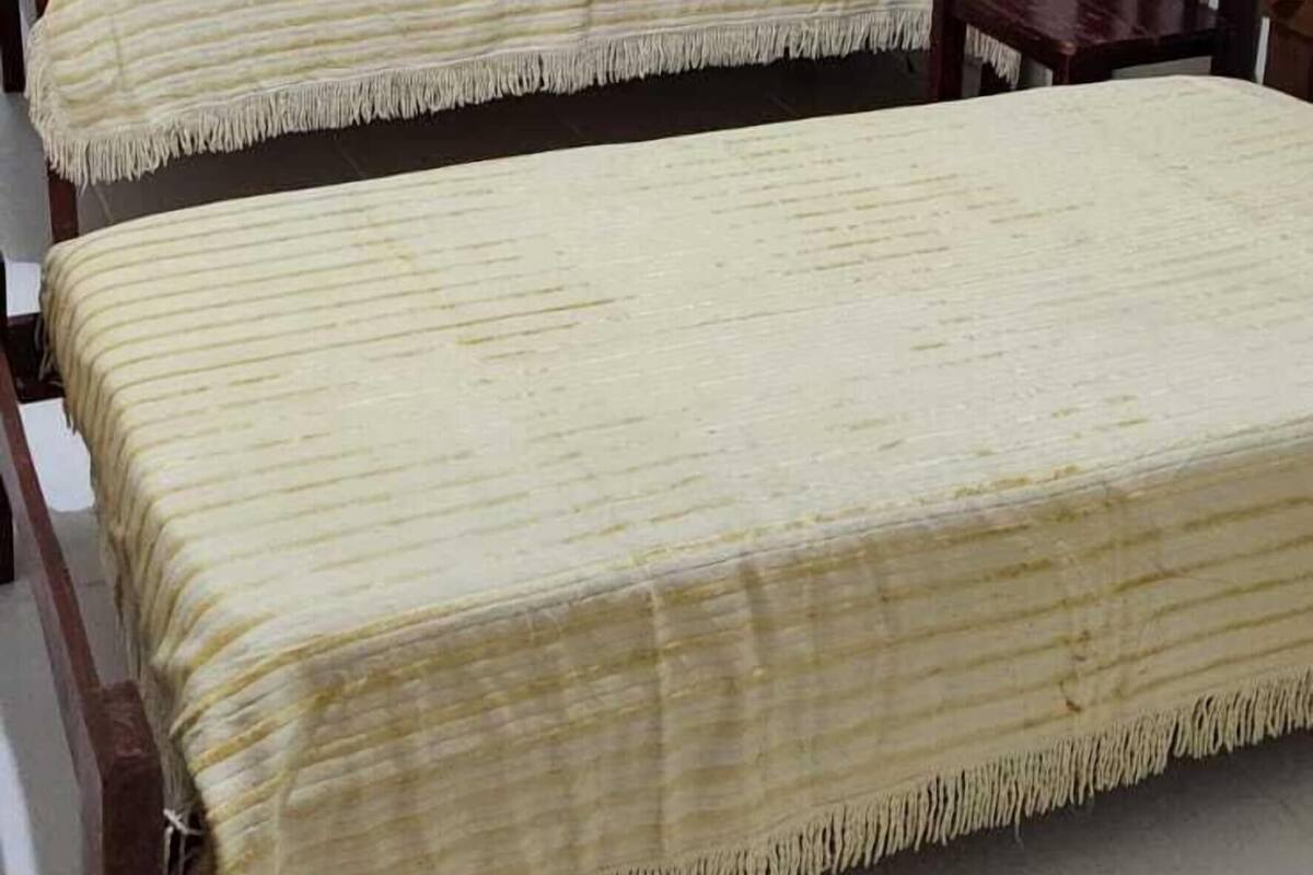 Dos camas individuales con estructura y cabeceros de madera, una silla de madera y una pared blanca.