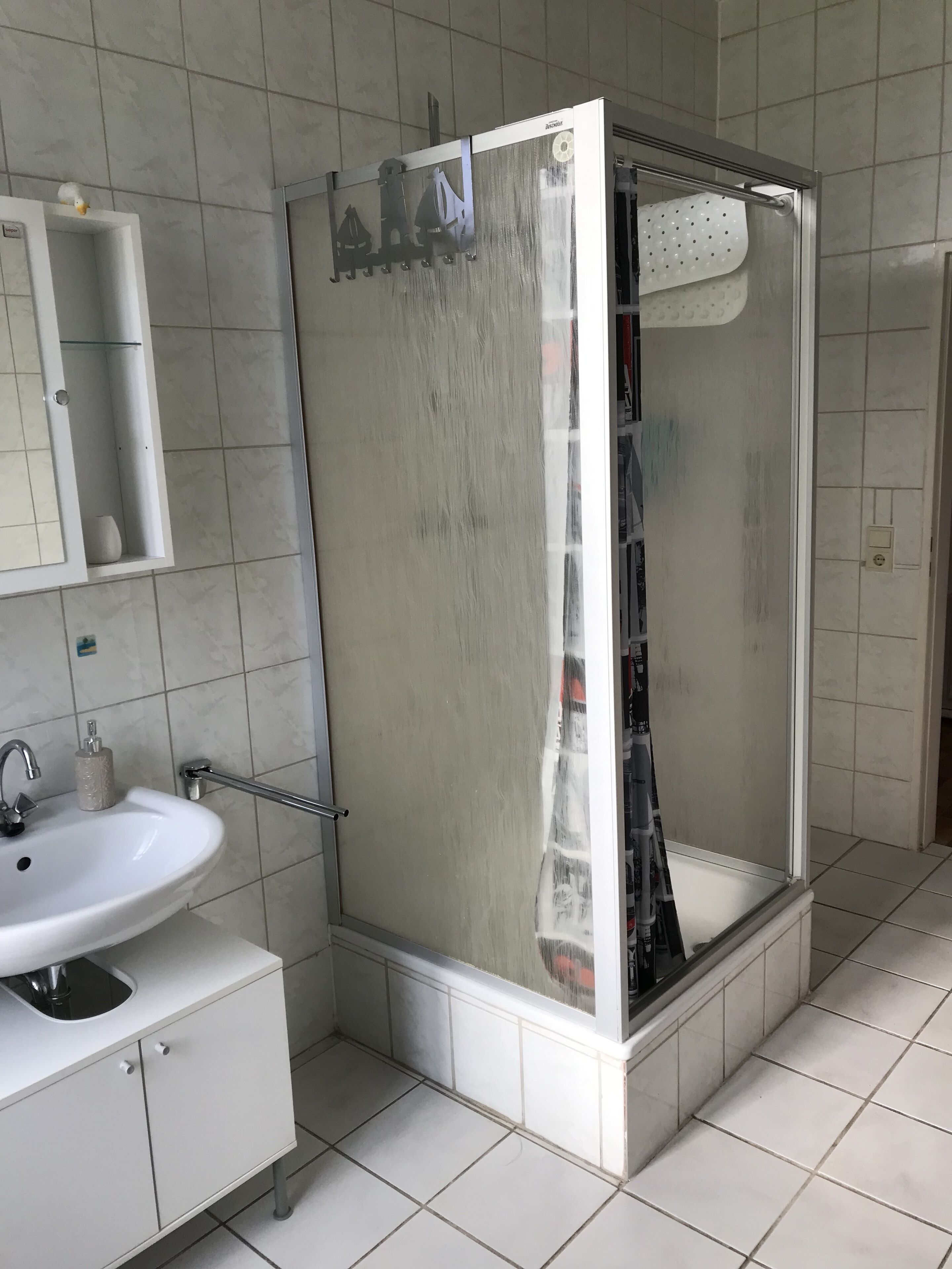Shower, soap, toilet paper