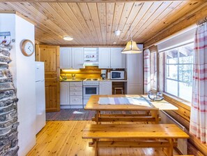 Fridge, microwave, cookware/dishes/utensils