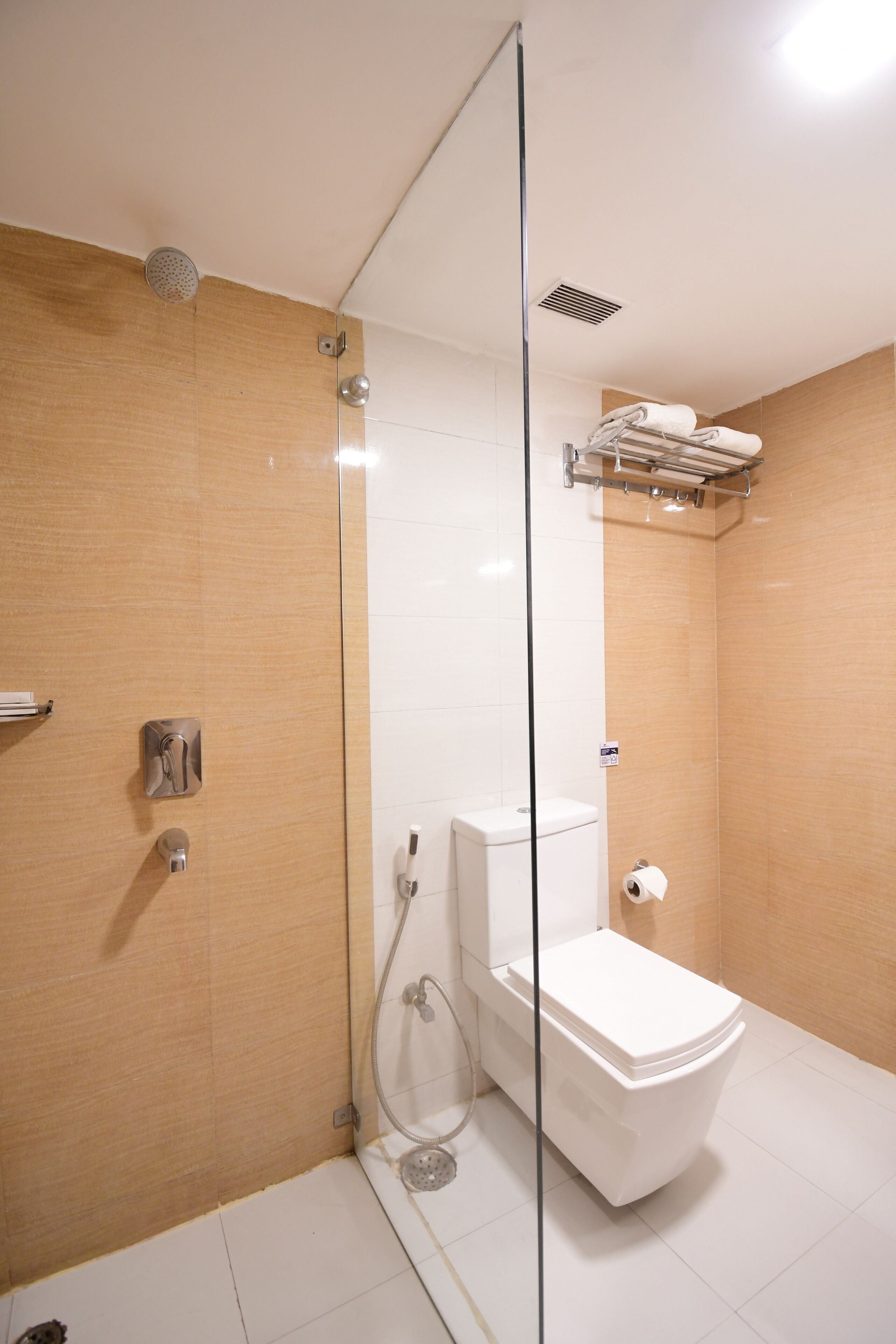 kitchen suite with balcony | bathroom | shower, hair dryer, towels, soap