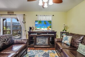 TV, fireplace - Sunset view over the city marina while relaxing on the decks (Port Aransas)