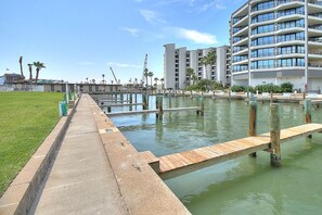 Property grounds - Sunset view over the city marina while relaxing on the decks (Port Aransas)